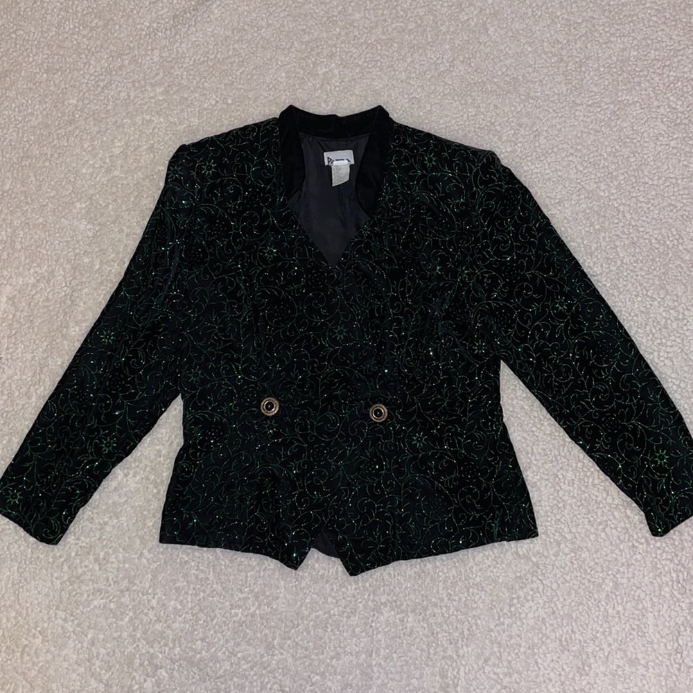 vintage sparkly green and black Christmas sweater